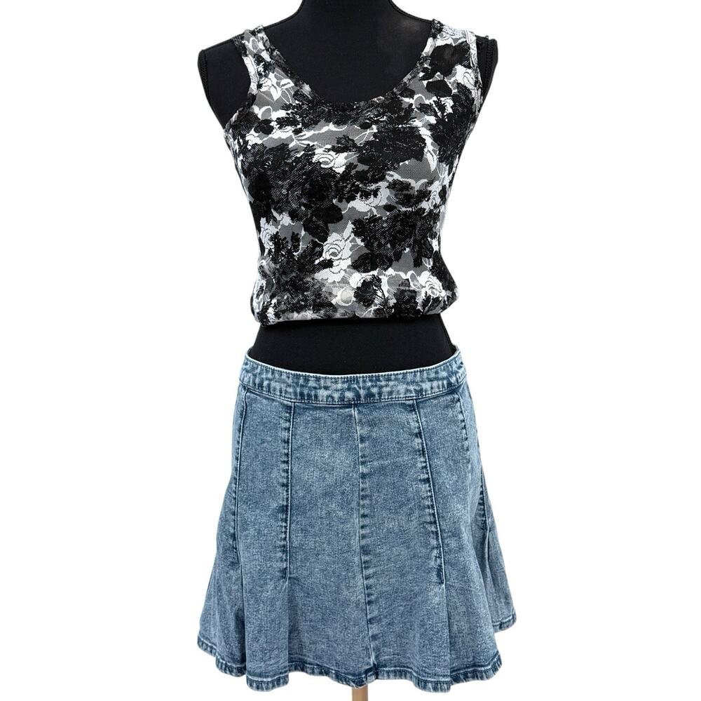 Vintage 90s No Boundries Acid Washed Denim‎ Gored Mini Skirt Sz 13 Med/Large